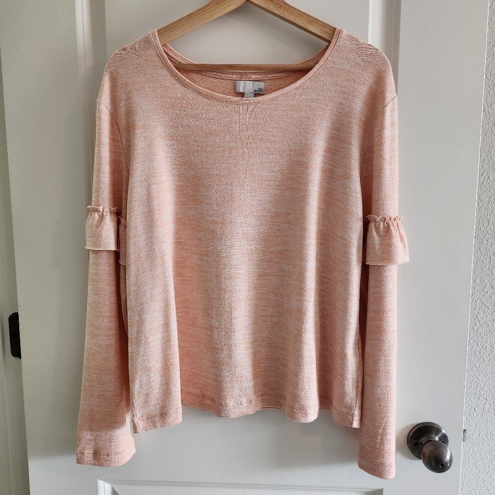 14th & Union Long Flutter Sleeve Pink Lightweight Sweater. Size Large.